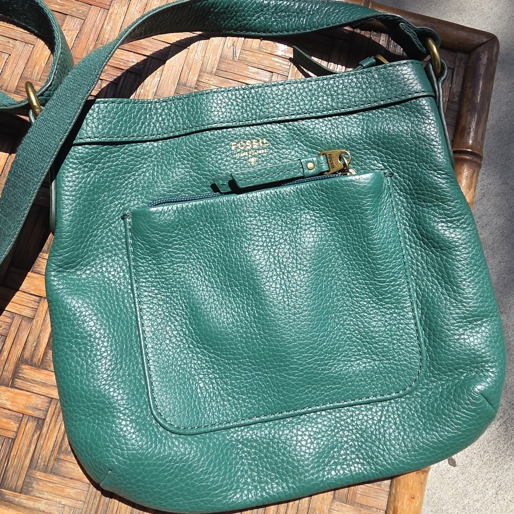 Fossil Green Leather Shoulder Bag